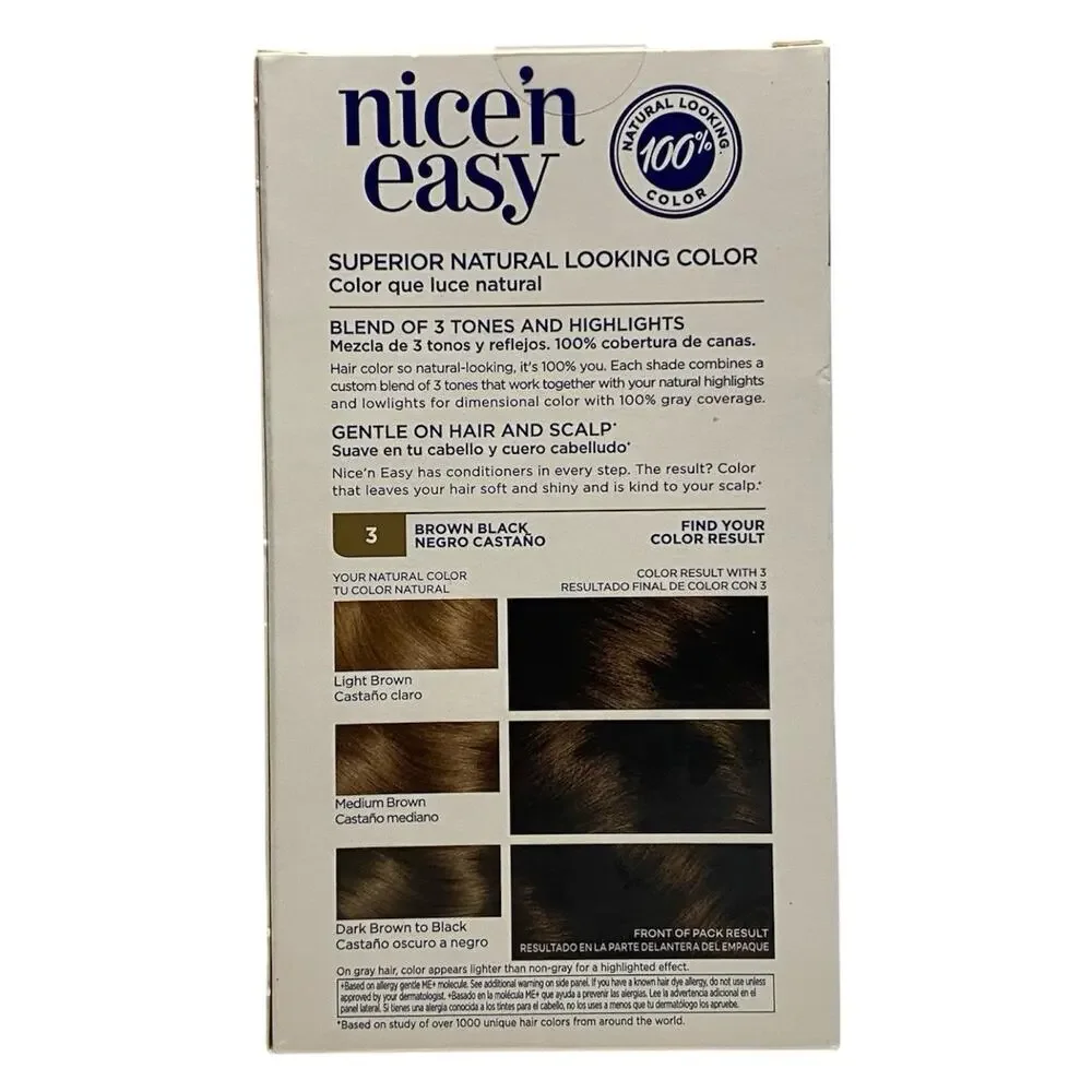 Clairol Nice'n Easy Permanent Hair Dye 3 Brown Black Hair Color, Pack of 3